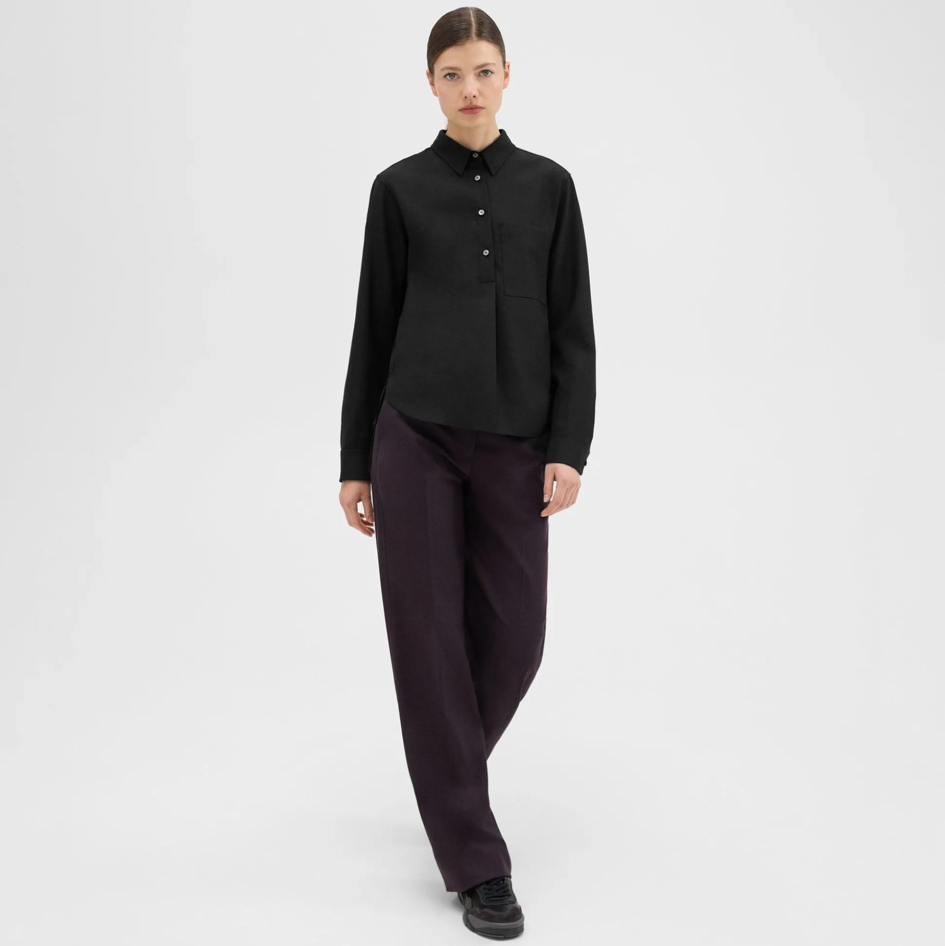 Theory Virgin Wool Popover Shirt-Women Tops