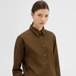 Theory Virgin Wool Popover Shirt-Women Tops
