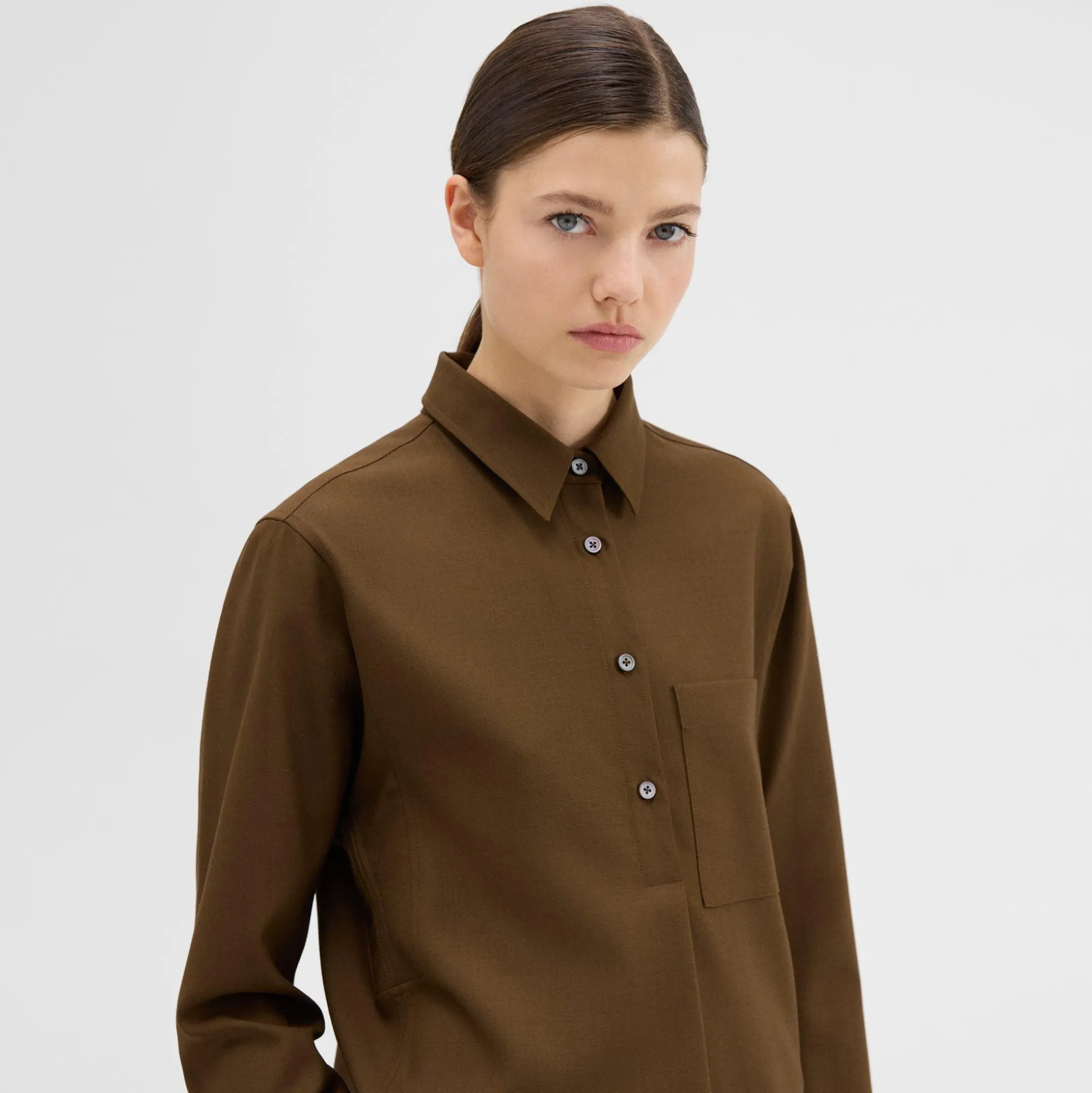 Theory Virgin Wool Popover Shirt-Women Tops