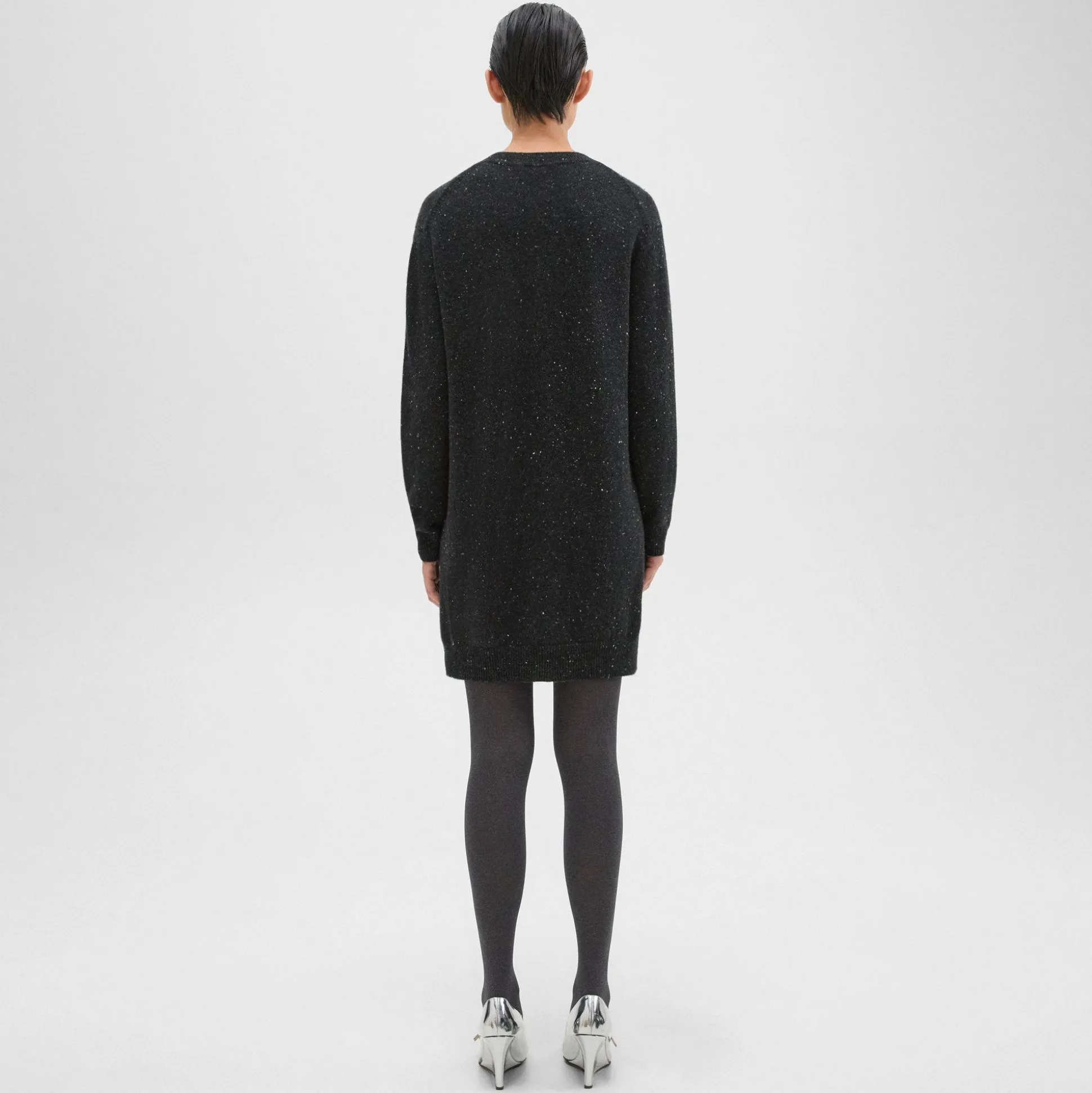 Theory V-Neck Sweater Dress In Donegal Wool-Cashmere-Women Dresses