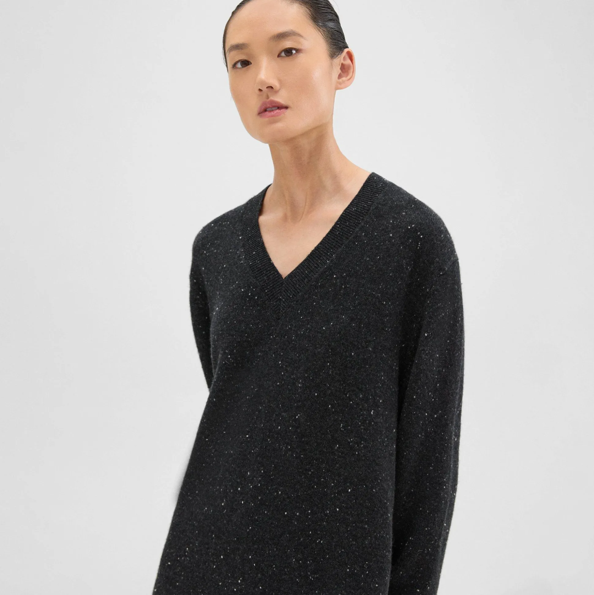 Theory V-Neck Sweater Dress In Donegal Wool-Cashmere-Women Dresses