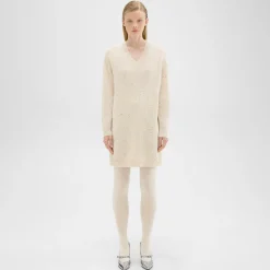 Theory V-Neck Sweater Dress In Donegal Wool-Cashmere-Women Dresses