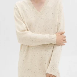 Theory V-Neck Sweater Dress In Donegal Wool-Cashmere-Women Dresses