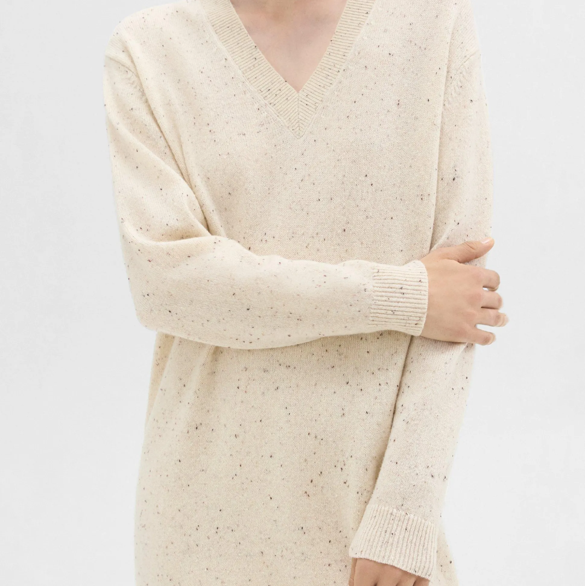 Theory V-Neck Sweater Dress In Donegal Wool-Cashmere-Women Dresses