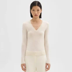 Theory V-Neck Sweater In Feather Cashmere-Women Sweaters + Cardigans