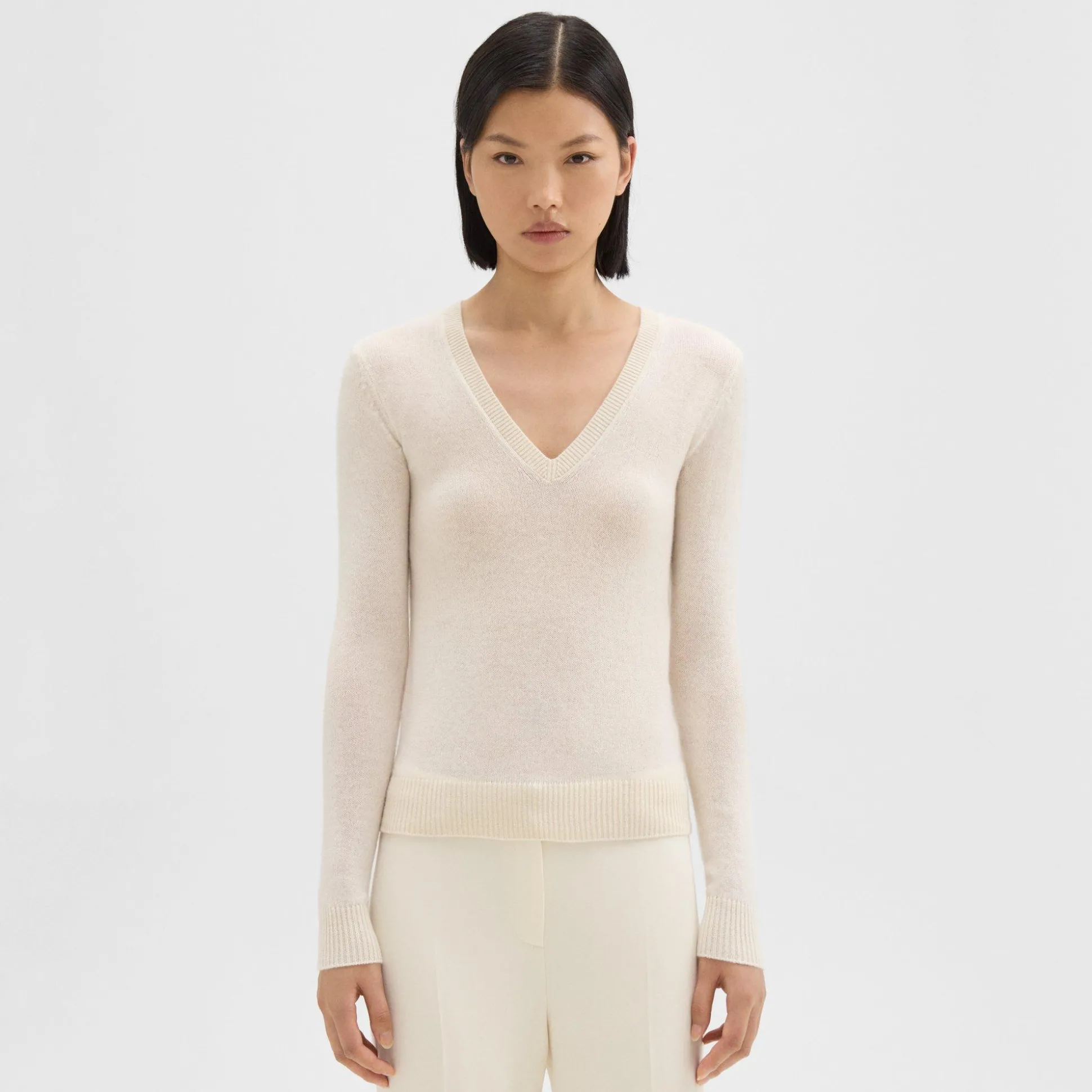 Theory V-Neck Sweater In Feather Cashmere-Women Sweaters + Cardigans