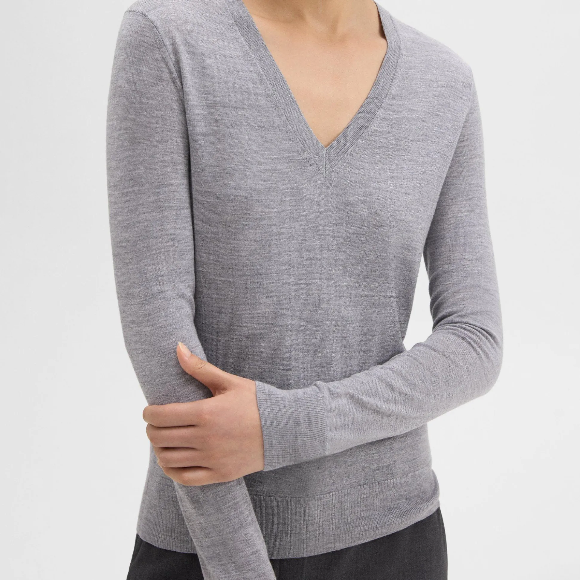 Theory V-Neck Sweater In Merino Wool-Women Sweaters + Cardigans