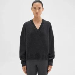 Theory V-Neck Sweater In Recycled Wool-Cashmere-Women Sweaters + Cardigans
