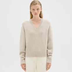 Theory V-Neck Sweater In Recycled Wool-Cashmere-Women Sweaters + Cardigans