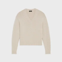 Theory V-Neck Sweater In Recycled Wool-Cashmere-Women Sweaters + Cardigans