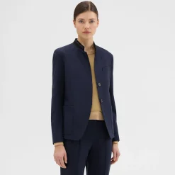 Theory Wool Gabardine Stand-Collar Blazer-Women Suits|Blazers + Jackets