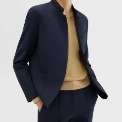 Theory Wool Gabardine Stand-Collar Blazer-Women Suits|Blazers + Jackets