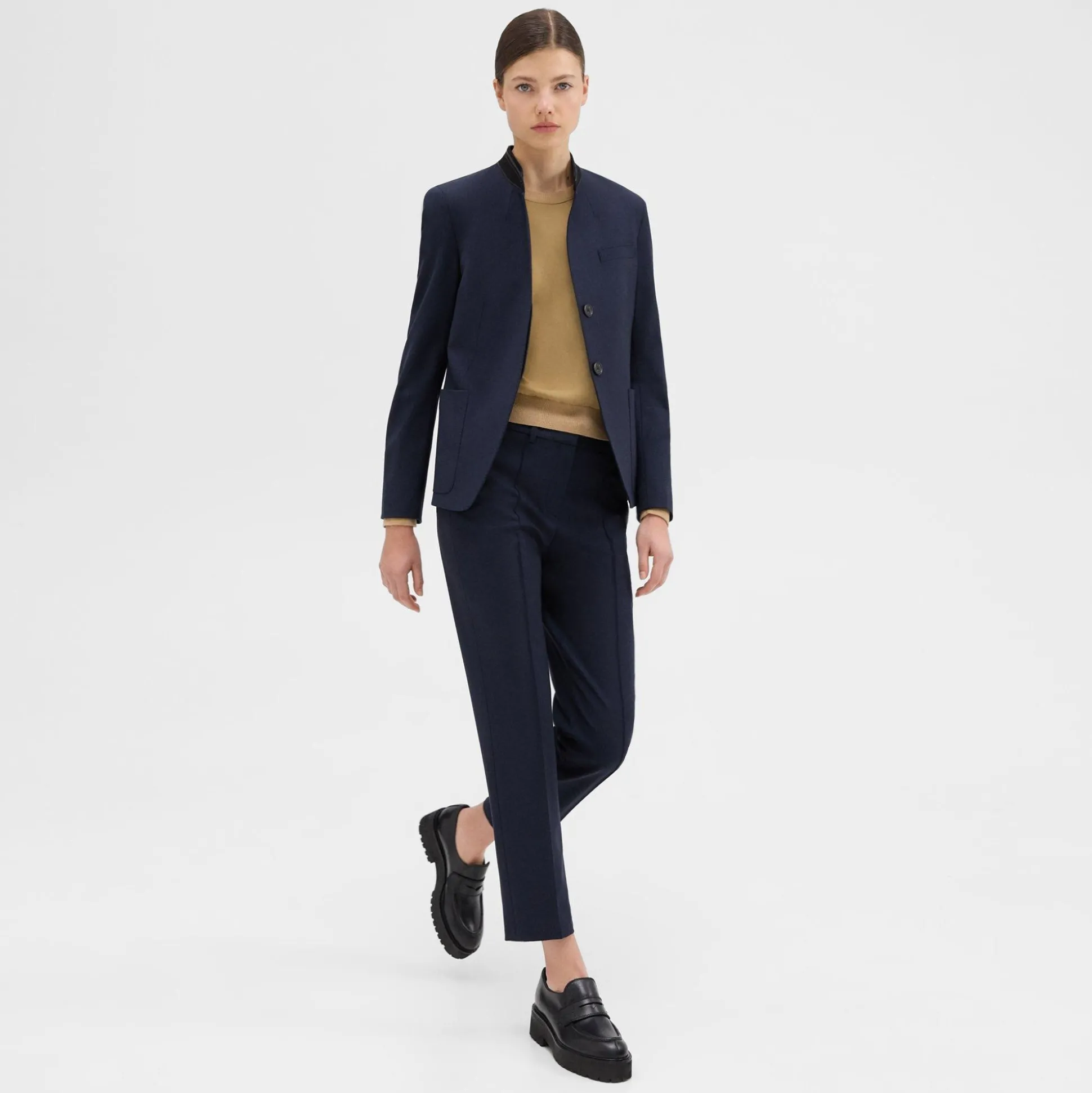 Theory Wool Gabardine Stand-Collar Blazer-Women Suits|Blazers + Jackets