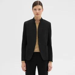 Theory Wool Gabardine Stand-Collar Blazer-Women Suits|Blazers + Jackets