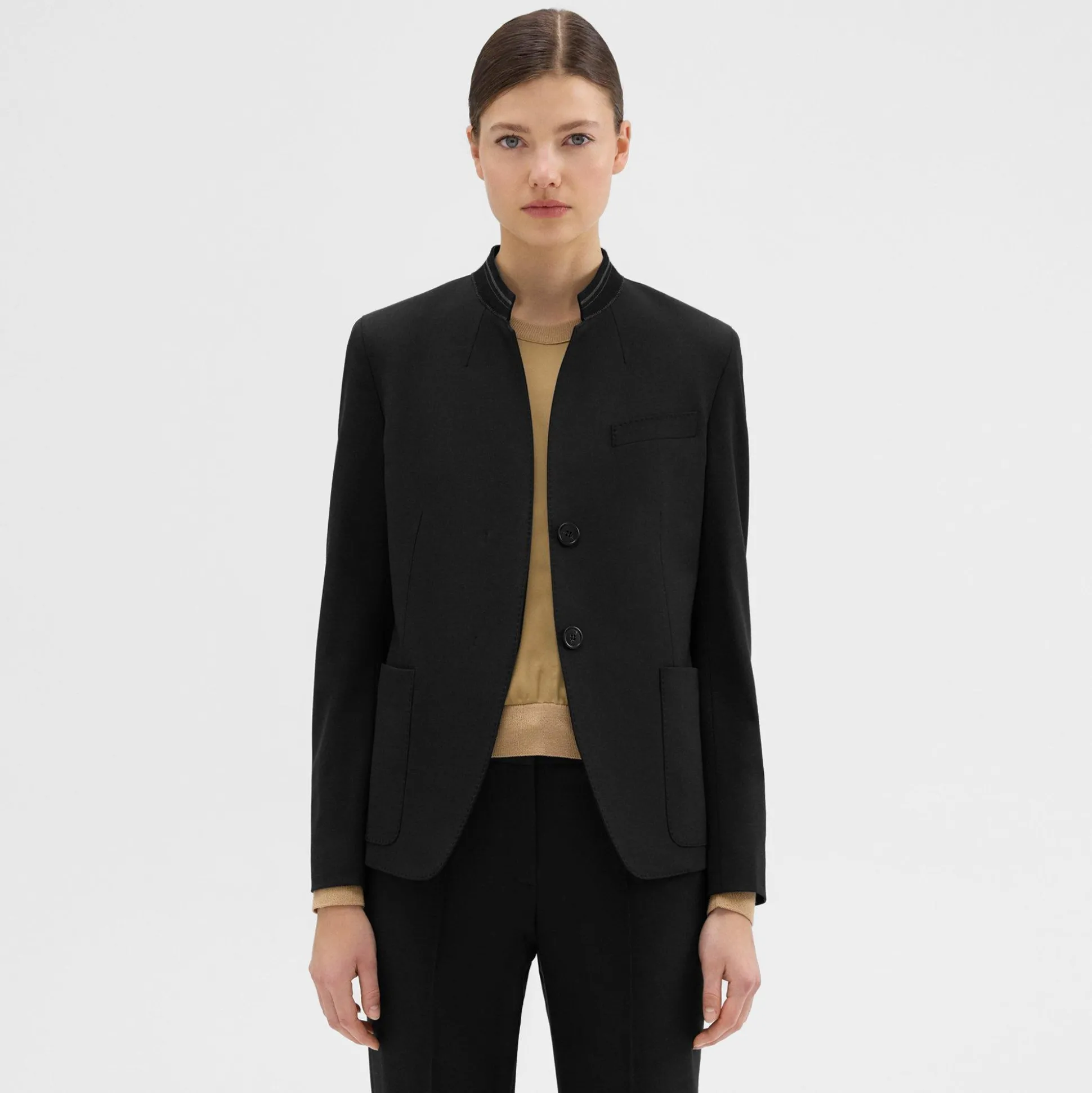 Theory Wool Gabardine Stand-Collar Blazer-Women Suits|Blazers + Jackets