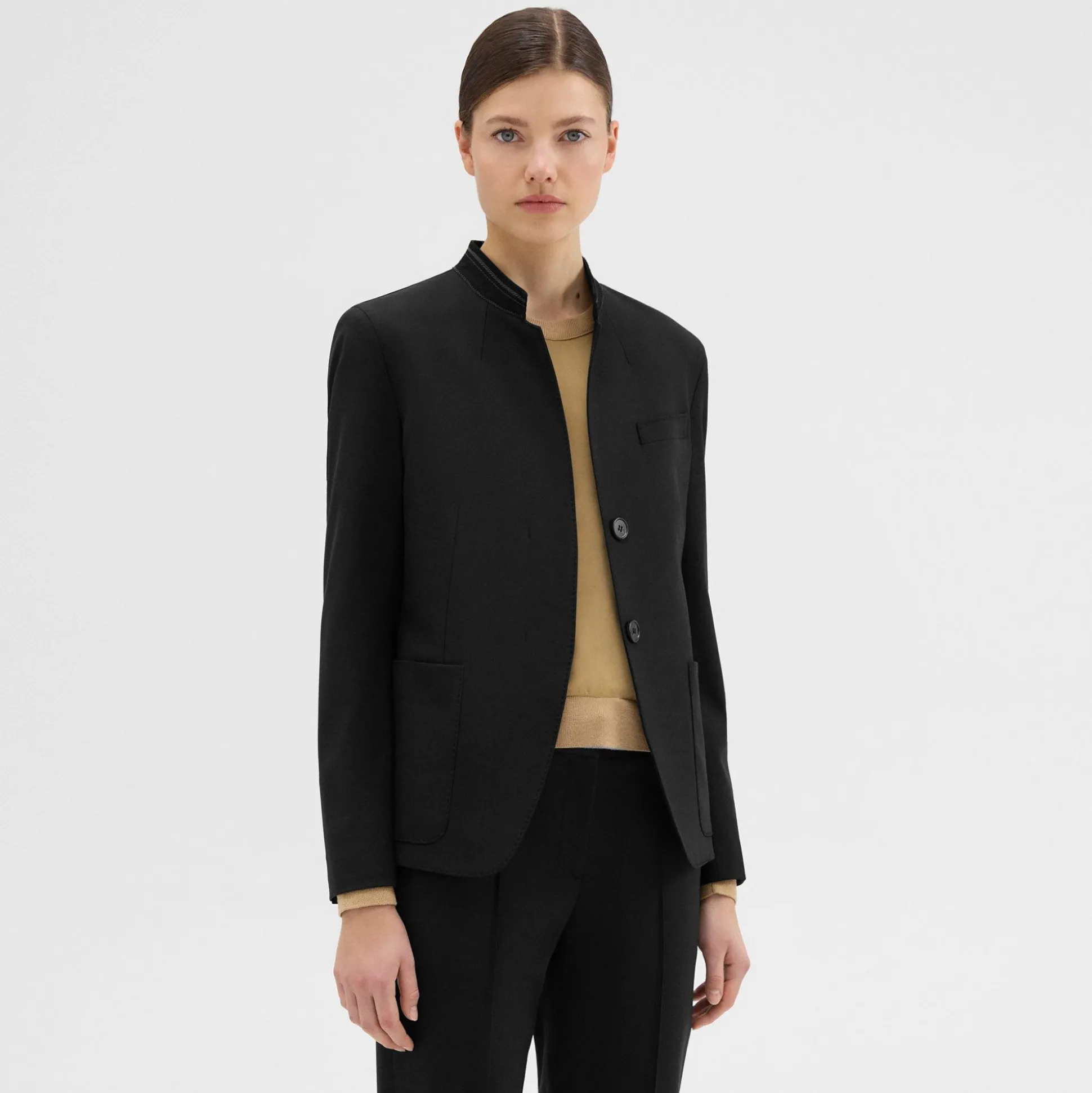 Theory Wool Gabardine Stand-Collar Blazer-Women Suits|Blazers + Jackets