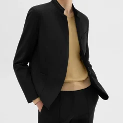 Theory Wool Gabardine Stand-Collar Blazer-Women Suits|Blazers + Jackets
