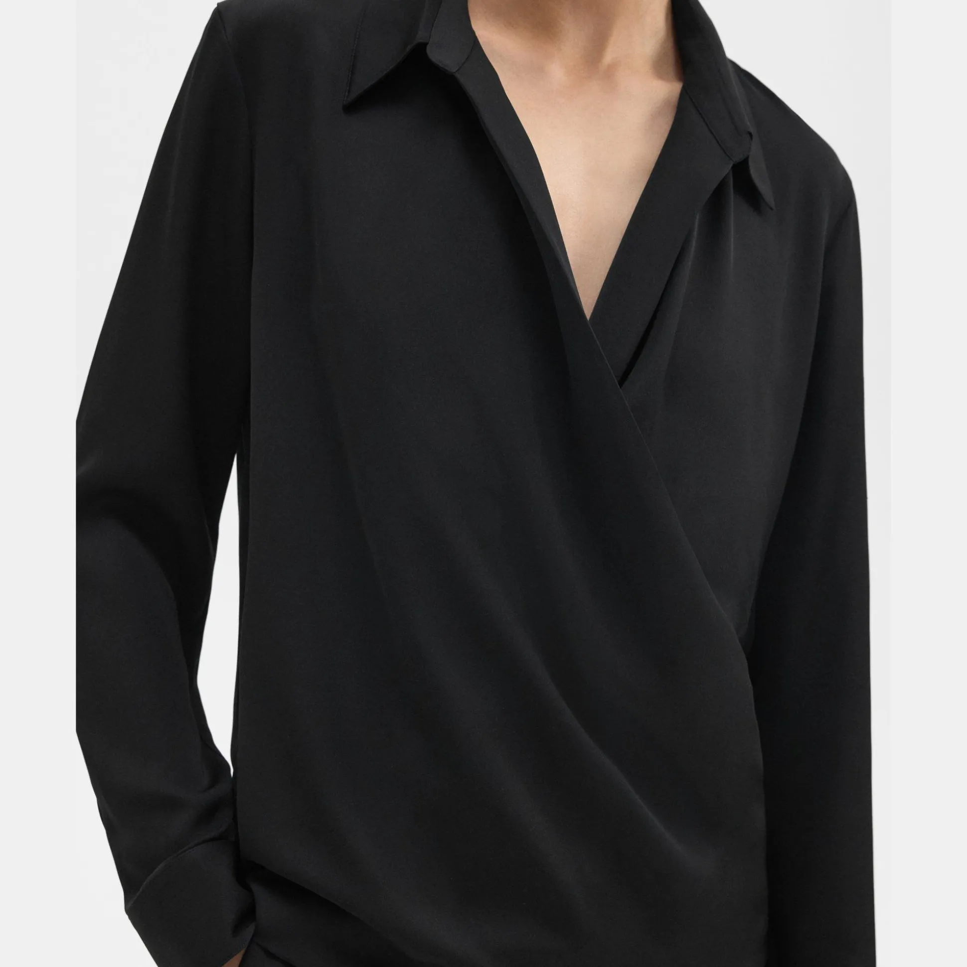Theory Wrap Blouse In Silk Georgette-Women Tops