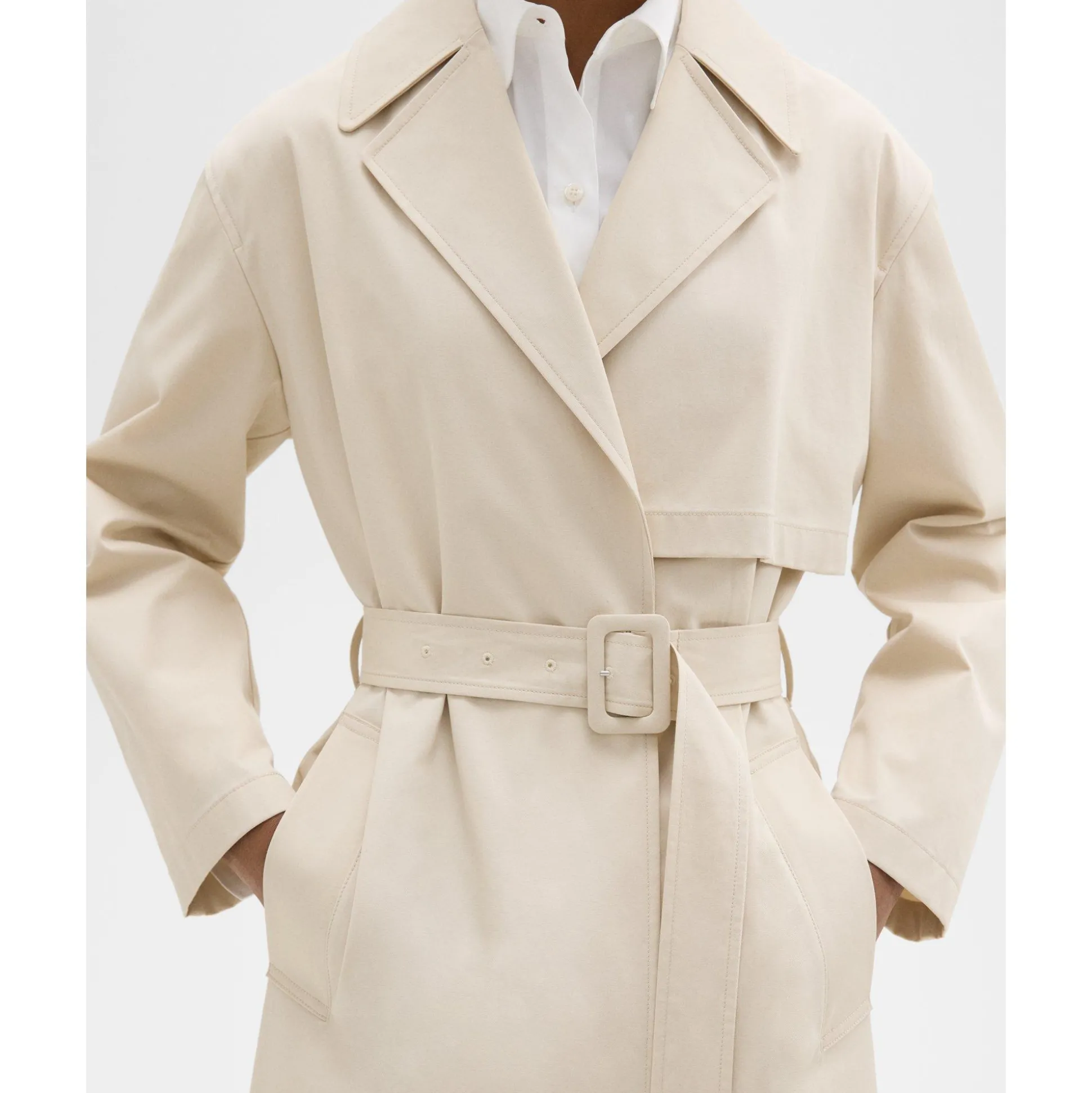 Theory Wrap Trench Coat In Organic Cotton-Women Outerwear