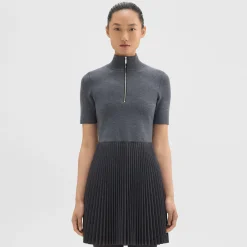 Theory Zip-Up Combo Dress In Blended Wool Flannel-Women Dresses
