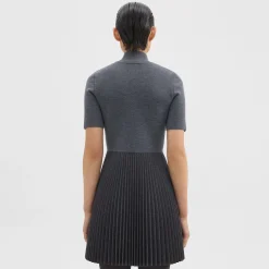 Theory Zip-Up Combo Dress In Blended Wool Flannel-Women Dresses