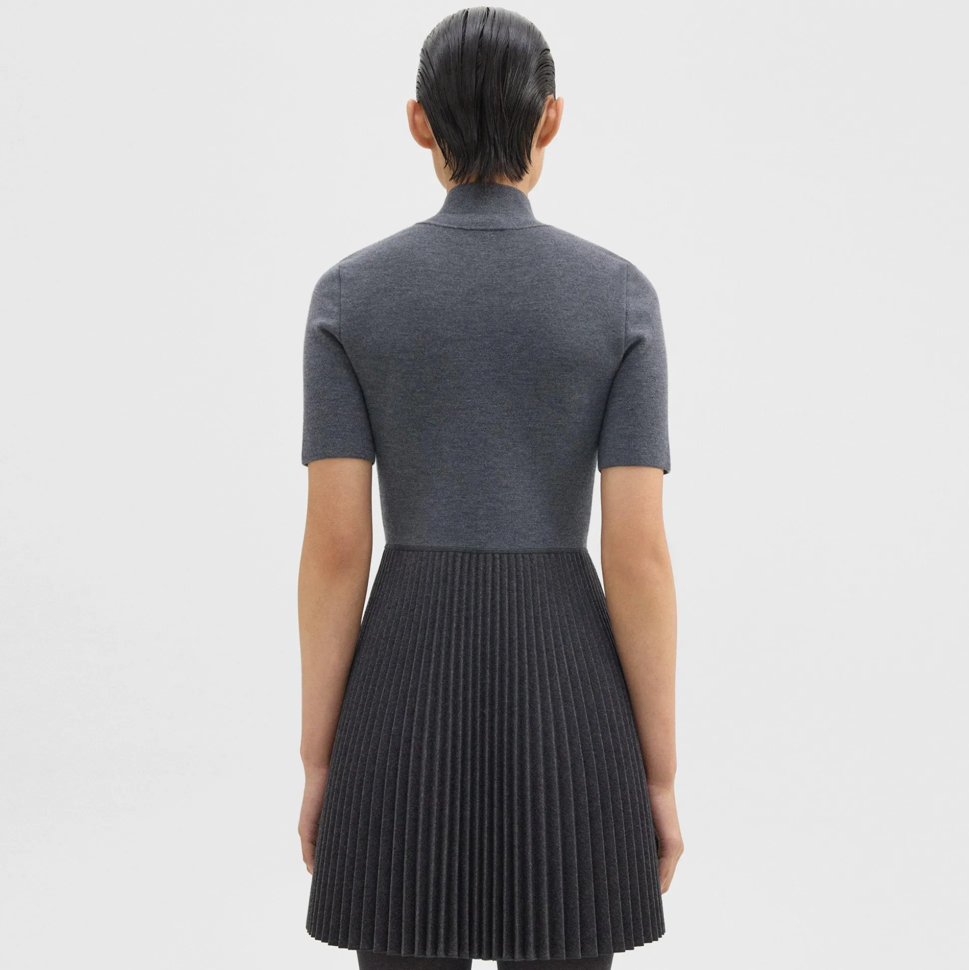 Theory Zip-Up Combo Dress In Blended Wool Flannel-Women Dresses