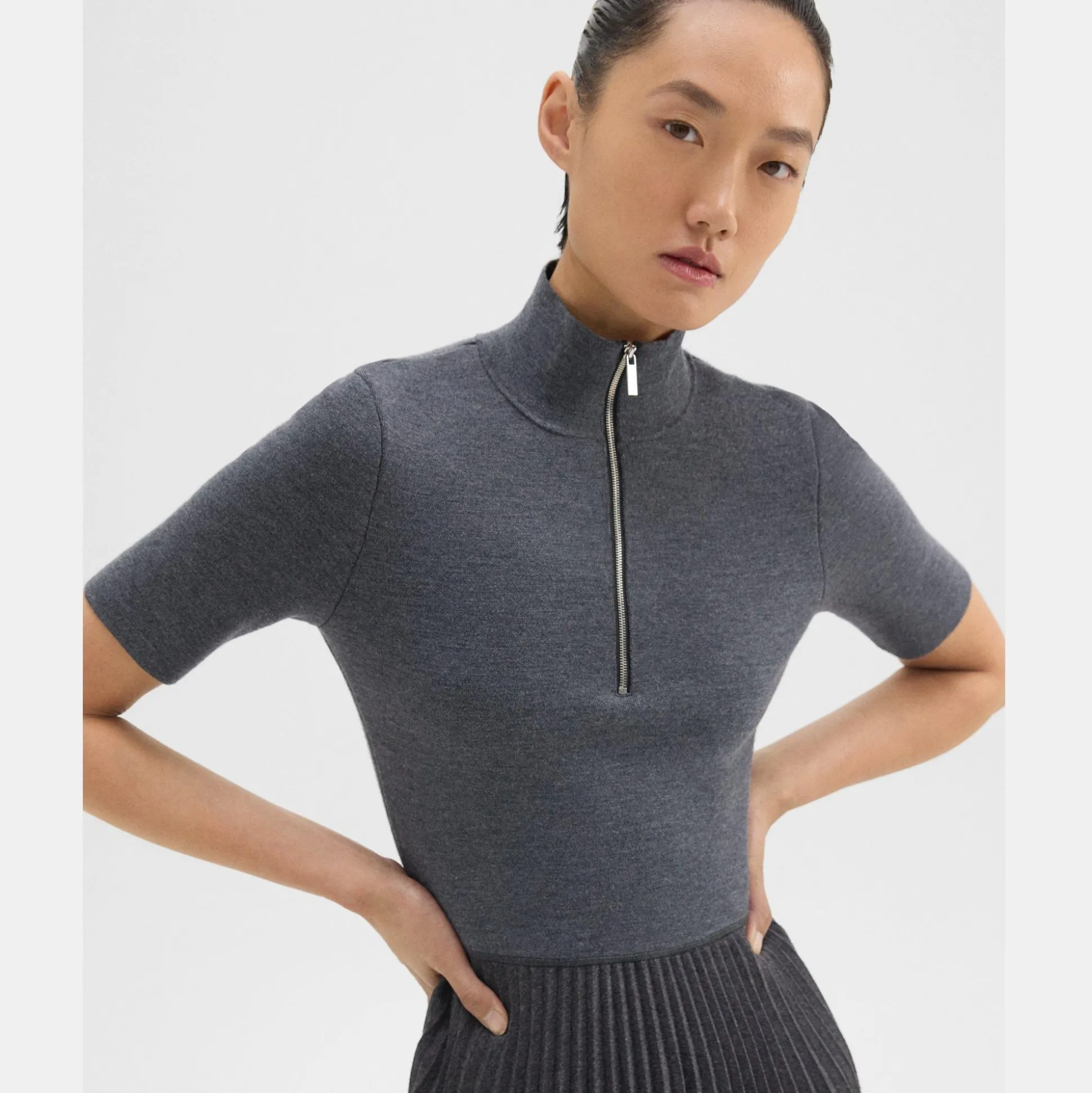 Theory Zip-Up Combo Dress In Blended Wool Flannel-Women Dresses