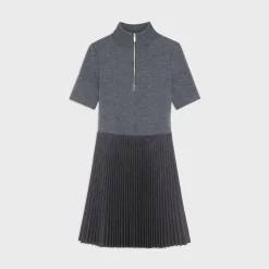 Theory Zip-Up Combo Dress In Blended Wool Flannel-Women Dresses