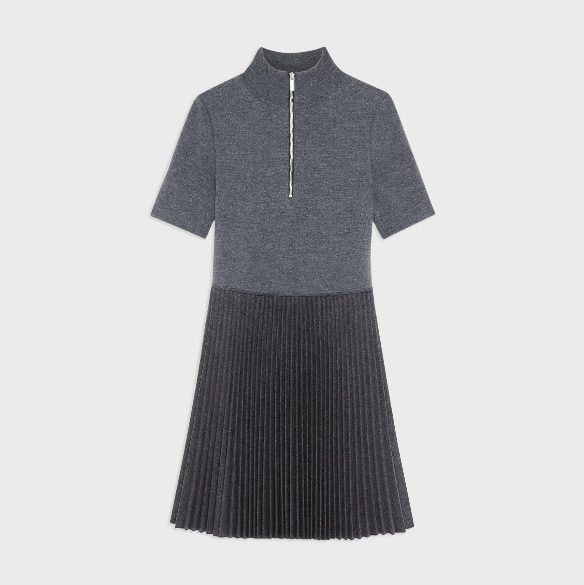 Theory Zip-Up Combo Dress In Blended Wool Flannel-Women Dresses